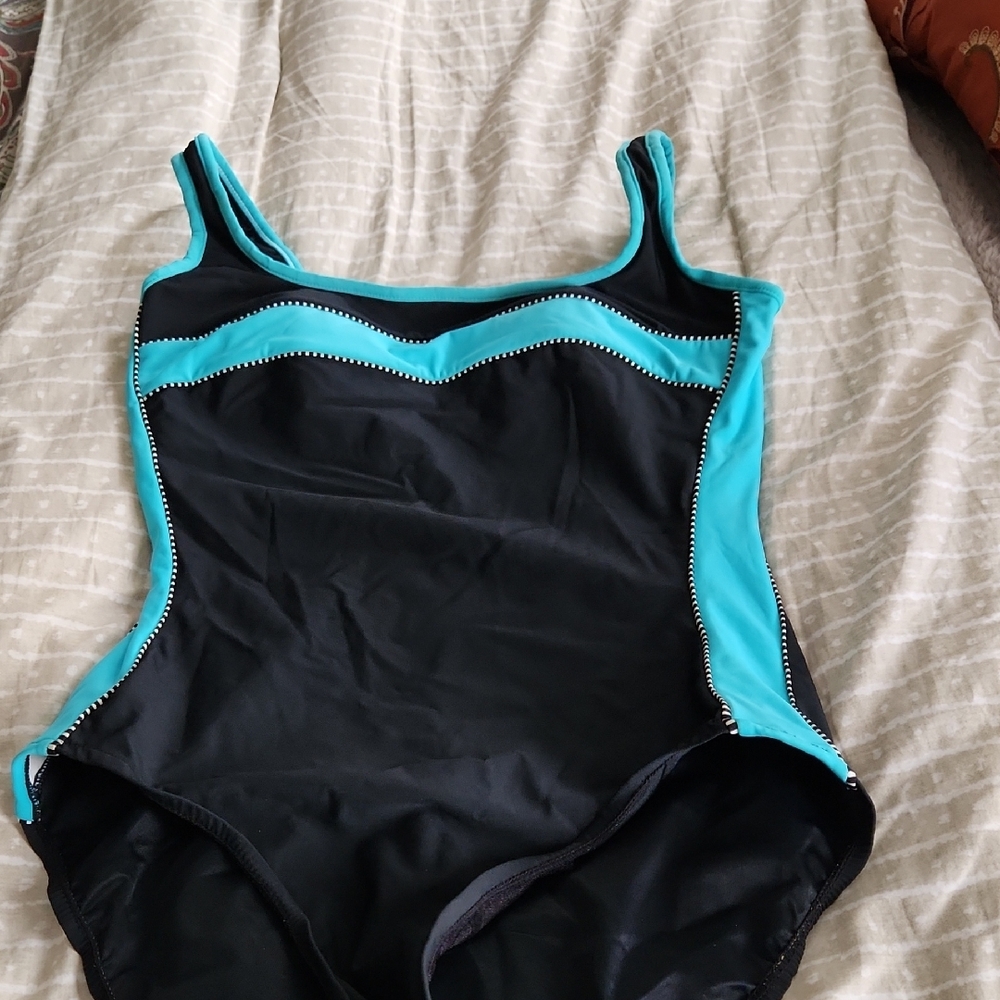 Black and Teal One-Piece Swimsuit